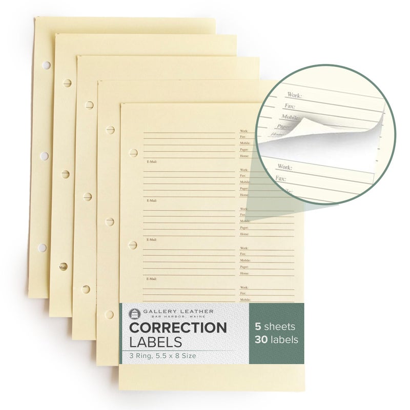Gallery Leather Address Book Correction Labels - Self-Adhesive, Sticky, 5 Sheets, 30 Sticker Records, for Easy and Clean Contact Updates - Image 1